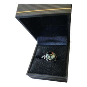 Sterling Silver Raised Millefiori Glass Round Band Ring Ornate MCM Size 3